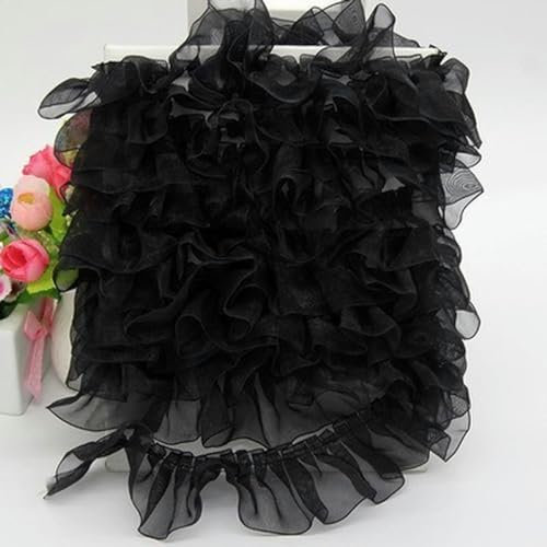 Weicher 4 cm breiter plissierter Tüll, feines Spitzenband, Rüschenbesatz, Kragenapplikation, DIY-Handwerk, Kleid, Kleidung, Rock, Haustier-Lätzchen, Nähen, Stoff, Schwarz, 1 Yard