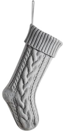 Hixingo Weihnachtsstrumpf Personalisiert, 46cm Große Klassische Gestrickt Bestickte Nikolausstrumpf, Weihnachtssocken zum Aufhängen und Befüllen Kamin Weihnachtsbaum Deko (1 Paar grau)