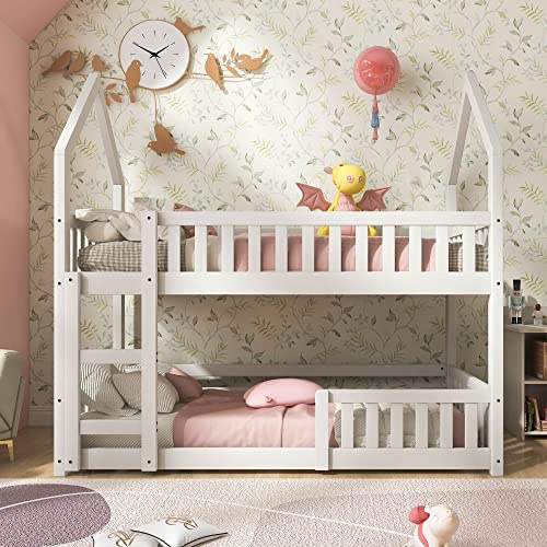 Merax 3FT Bunk Bed for Kids | Castle-Shaped Toddler Bed With Ladder | Solid Wood Bed Frame | Twin Sleeper Kids Bed | 90x190cm White