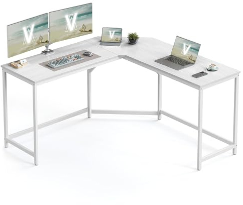 VASAGLE L-format skrivbord, gamingskrivbord, 149 x 149 x 76 cm, hörnskrivbord för arbetsrum, hemmakontor, platsbesparande, enkel montering, lönnvit LWD073W01