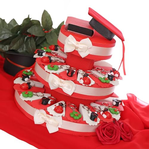 Portachiavi bomboniere Laurea con Torta Portafortuna e Tocco (Torta da pezzi 20)