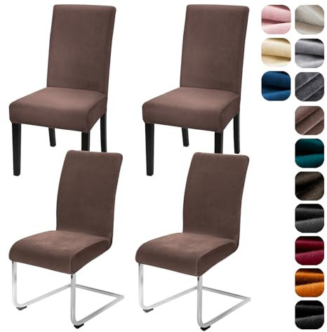 Alishomtll Stretch Samt Stuhlhussen 4er Set Velvet/Velour Stuhlbezug Schwingstuhl Elastische Hussen Waschbarer Stühle Schutz für Küche Restaurant Hotel Bankett Hochzeit (Braun, 4 Stück)