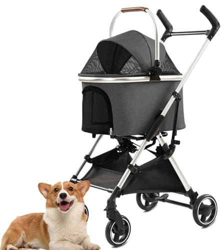 PJDDP Hundewagen, 3 in 1 Hundetrolley, Tragetasche, Faltbarer Hundebuggy Mit Kissen, Katzenwagen Für Kleine Hunde, Katzen, Katzenbuggy Mit 4 Rädern,Dark Gray