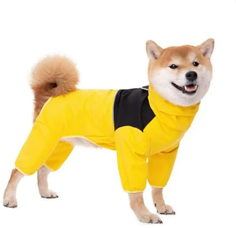 CMZYBBD Hunderegenmantel Großer Hund wasserdichte Jacke Kleidung Hunde Regenmantel Wasserdicht Für Kleine Hunde 4 Beine Haustier Poncho Kleidung Haustier Accessoires Regenmantel-gelb-7xl