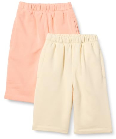 Amazon Essentials Pantaloni In Spugna Di Cotone Unisex Bimbi, Pacco da 2, Beige/Pesca, 0-3 mesi