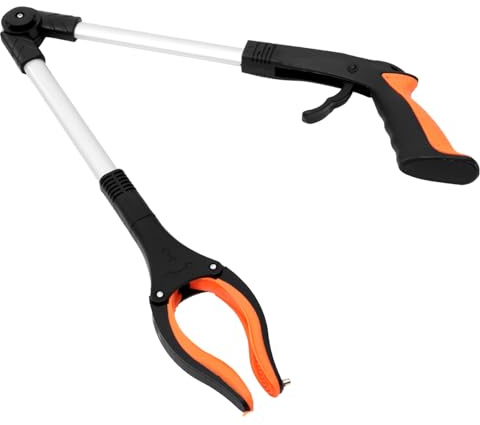 HAWILLOSCH Foldable Garbage Grabber Tool Long Silver Rod and Orange Handle Trash Picker for Home Cleanup and Outdoor Litter Picking