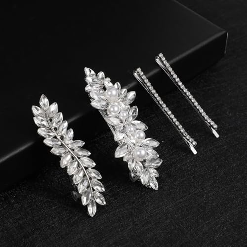 Yuanchu 4 Stück Glitzernde Strass-Bling-Haarspangen Damen, Strass Haarschmuck für Damen Haarspange Silber Hair Clips Vintage Spangen Haare Kristall Haarklemmen Glitzer Snap Französische Haarspange
