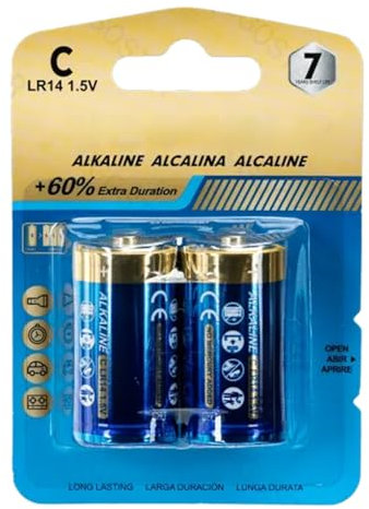 Pila alcalina LR14 (C) 1.5V 2 Unidades - Ideal para Dispositivos electrónicos, Juguetes y linternas.