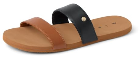 REEF Bliss Nights Eliana Womens Slide Sandal, Super Lightweight and Soft Footbed, Black/Cafe Duo, 8