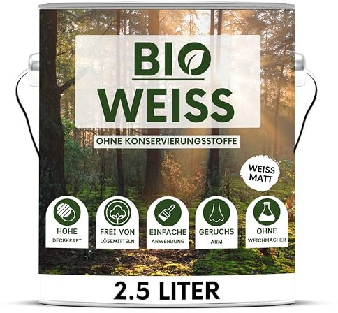 derendo BIO Wandfarbe weiß hohe Deckkraft 2,5l | ohne Konservierungsmittel & Weichmachern | Innenfarbe Farbe ausbessern Allergikerfreundlich, Umweltfreundlich & Geruchsarm
