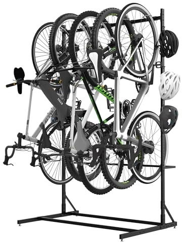 Bknius 400LBS Floor Bike Rack Garage Free Standing with 5 Hooks, Vertical Bike Stand Bicycle Storage, Bike Hangers for Garage Indoor Use for 5 Bicycles, Heavy Duty Metal Black Floor Mount