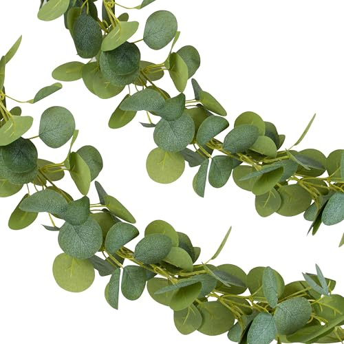 Foshird 2 Stück Künstliche Eukalyptus 2m Blätter Girlande Grün Blumengirlande Kunstpflanze Hängend Pflanzen Deko für Hochzeit Garten Outdoor Tischdeko Frühlingsdeko