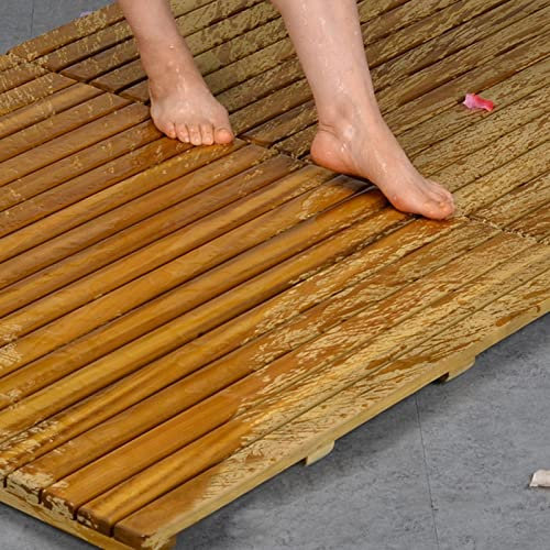 IBOWZ Caillebotis de bagnoire Bambou, Tapis de Douche carré, Tapis de Bain en Bois de Teck, Tapis de Pied de Spa antidérapant, Plate-Forme surélevée Debout/Plaque de Drainage à Lattes