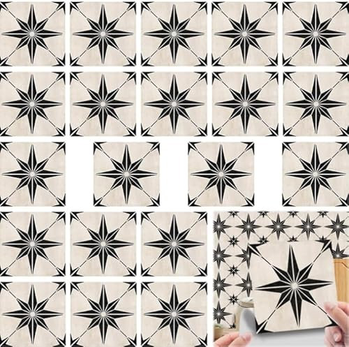 JOZMMZEOOA Marchio Piastrelle Adesive Cucina 30 Pz Piastrelle Adesive 10 * 10CM Bagno Stella Ottagonale in Mattone Nero Mattonelle Cucina, Pavimento, Parete