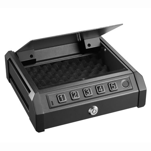 XRRJFYH Small Gun Safe for Handgun Biometric Pistol Safe Quick Access Gun Box Fingerprint Lock Box for Nightstand, Bedside, Under Bed, Desk, Car
