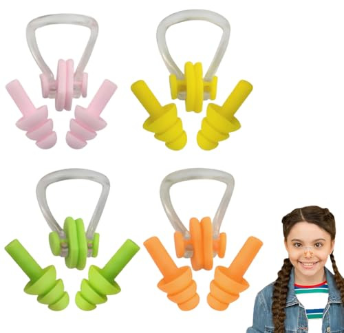 ZKGYUS 4 Pcs Nariz para Natación, Pinzas De Nariz, Silicona Impermeable Clip, Clips De Nariz para Nadar para Nadadores Profesionales (con 4 pares de tapones de natación)