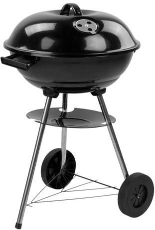 KCT Compact Kettle BBQ, Round Portable Barbecue with Lid & Wheels For Outdoor Cooking