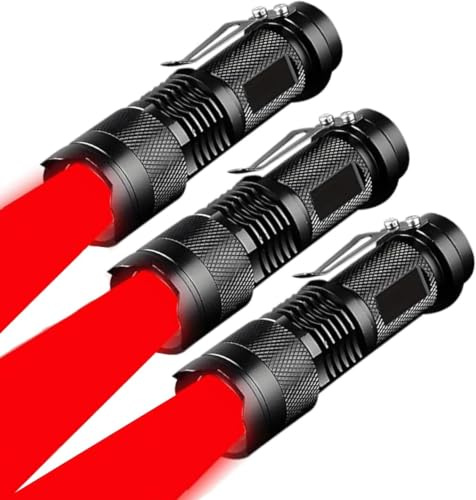 POCKETMAN 3 Pack Red Light Torch, 3 Modes Zoomable Waterproof High Power Red LED Torch, Portable LED Torch for Astronomy, Outdoor Adventure, Animal Observation - Black