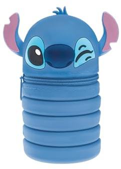 Seven Lilo & Stitch erweiterbares Mäppchen, Silikontasche, 2 in 1 ausziehbares Federmäppchen und Tischstiftehalter, Schultasche, Mäppchen, mit Reißverschluss, Faltbare Stiftetasche, blau
