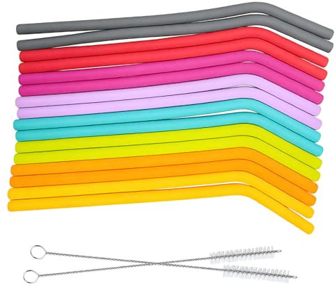 Supecesorio Cannucce in silicone riutilizzabili, 16 pezzi, cannucce pieghevoli in silicone, con 2 spazzole, per frullati a bolle, tè, caffè, cocktail, latte, yogurt, 25 cm