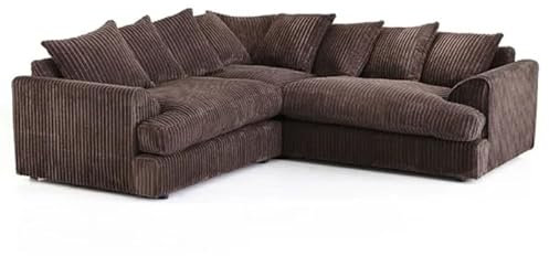 Modern Jumbo Cord Corner Sofa, Chocolate