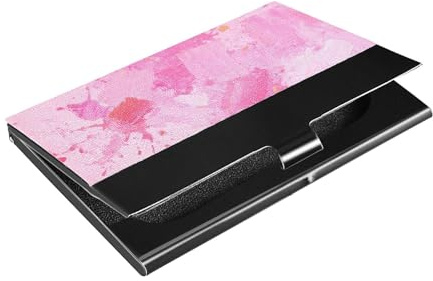 Ultradünnes Visitenkartenetui mit Kreditkartenfächern aus Leder und Edelstahl, für Reisen, Zuhause oder Büro, abstrakte Kunst, quadratisch, Pink