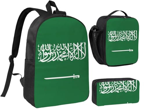 LXqlSS Mochila con estampado de bandera de Arabia Saudita para uso diario, juego de 3 mochilas con lonchera y estuche para lápices