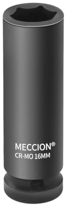 Meccion 1/2 Inch Drive Impact Socket 16mm Heavy Duty Cr-Mo 6 Point Deep Socket, 78mm Length