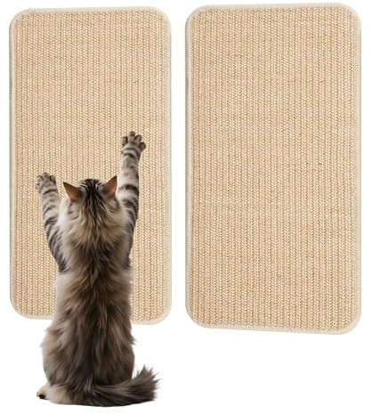 2 Stück Kratzmatte Katze Set,Robust und langlebig,Kratzbretter Katze Sisal,50x25cm,Katzen Kratzbrett,Schützen Sie Ihr Sofa, Möbel, Teppich und Wände vor Kratzern(Holzfarbe)