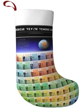 GaxfjRu Weihnachtsstrumpf mit Periodensystem der Elemente, für Familienfeiern, Weihnachtsbaum, Kamin, Weihnachtsfeier-Dekoration