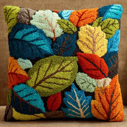 Taxpy Knüpfkissen Zum Selber Knüpfen Set Knüpfteppiche Set Blatt 3D Handgemachte Geschenke Knüpfteppich Für Kinder Und Erwachsene Knüpfset 43Cm X 43Cm