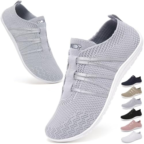 Wizshoe Scarpe Barefoot Donna Estive Minimaliste Scarpe Uomo Slip on Sneakers Fitness Calzature Sportive Comode Leggere Piedi Nudi Scarpe da Allenamento Zero Drop Shoes Grigio 40EU