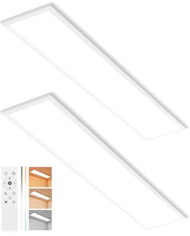 YindaLux 2er LED Panel 120x30cm 40W 4000lm Deckenleuchte Dimmbar Weiß | 2700–6500K einstellbar, Fernbedienung, Nachtlicht, Speicherfunktion, flache Bauform, für Küche, Büro, Wohnzimmer