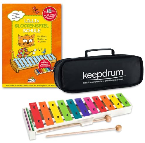 Sonor BWG Boomwhackers Glockenspiel mit keepdrum Tasche Schwarz und Lillis Notenbuch