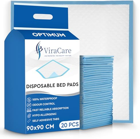 20 x Optimum Incontinence Bed Pads | 90 x 90 cm | Incontinence Bed Sheets | Disposable Mattress Protector | Self Adhesive Tabs | Absorbent Pads | (1 Pack of 20)