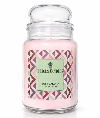 Price's Candles Soft Sakura doftljus i stor Giara 560 g, livslängd upp till 130 timmar, körsbärsblommor, fruktig och blommig doft, glas med lock
