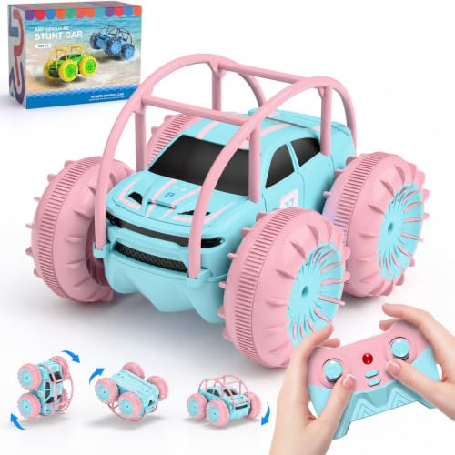 ifollower Voiture Télécommandée à Charge Directe, 15 km/h 4WD Véhicule Amphibie Cascadeur, 2.4 GHz Rotation à 360° avec LED Colorée, Jouets Tout-Terrain, Cadeaux pour Enfants de 3-12 Ans