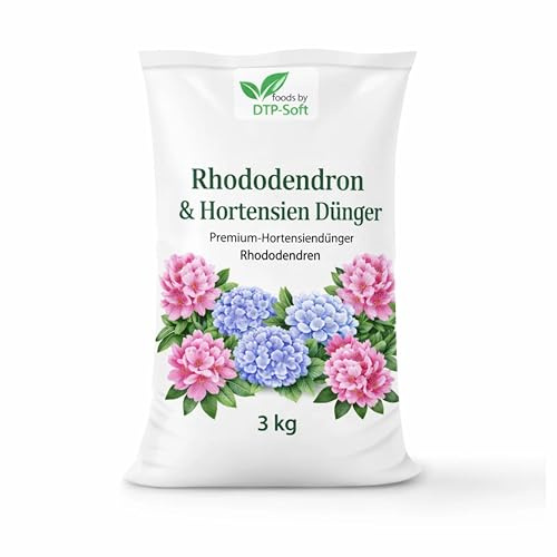 DTP-SOFT Rhododendron Dünger 3 kg - Hortensien Dünger für üppige Blüten und kräftige Wurzeln - Spezialdünger für Rhododendren, Hortensien, Azaleen, Heidelbeeren und Moorbeetpflanzen - für Garten, Beet