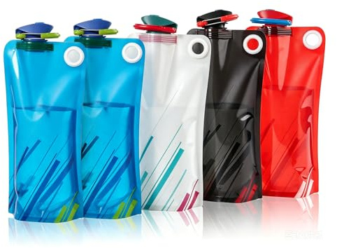 poraceous 5 Pièces Gourdes Pliables de 700ml, Bouteilles d'Eau Pliable | Portable Bouteille d'Eau Réutilisable avec Crochet, Gourde Souple, Flasque Running, Poche A Eaus, pour Randonnée, Festivals