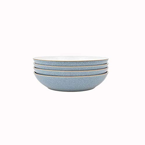 Denby - Elements Blue Pasta Bowls Set of 4 - Dishwasher Microwave Safe Crockery 1050ml 22cm - Blue, White Ceramic Stoneware Tableware - Chip & Crack Resistant