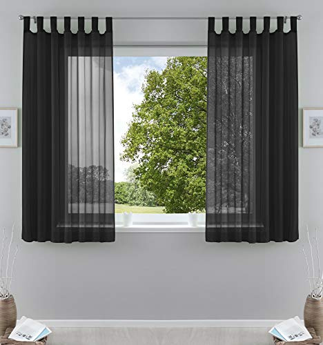 Voile Gardine Schlaufenschal 2er-Set transparent Schwarz 175x140 »Bern« | Schlaufen abtrennbar für Gardinenschiene, eingenähtes Kräuselband, Bleibandabschluss, 100 % Polyester-Voile, waschbar 40 °C
