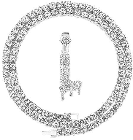 FW Jewelry Gold Silver Initial Letter Necklaces for Men/Women, Dripping Initial Letter Pendant Necklaces A-Z, Mens Necklace Initial Letter chains (L-Silver & Rope)
