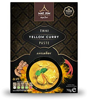 Traditional Thai Yellow Curry Paste Spicy, Southern Style by Mae Jum (3 packs x 70g) | Up to 8 Servings per Packs | Vegan | 100% Natural | Gluten Free