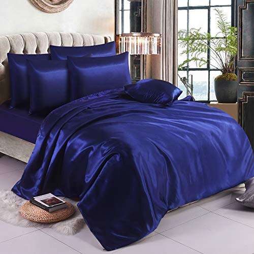 Set di biancheria da letto in raso da 6 pezzi, set di biancheria da letto in 11 colori, set copripiumino con angoli, 4 federe, set completo di lenzuola per letto matrimoniale, king e super king