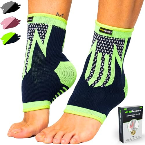 2 Stück Fußbandage für Herren & Damen - Knöchelbandage Sport für Laufen, Fußball, Joggen - Sprunggelenkbandage für Achillessehne, Bänderriss, Plantarfasziitis - Atmungsaktiv & Rutschfest (S, Grün)