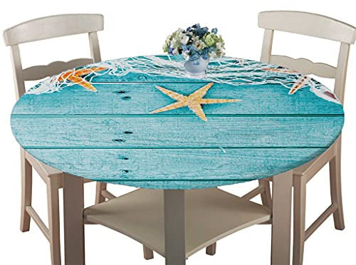Rotonde Tovaglia in Poliestere con Bordo Elastico, Treers Copritavolo Lavabile Impermeabile Antipolvere Tovaglia con 3D Mare Stampa per Cucina Giardino Decorazione Tavolo (Stella Marina,120cm)