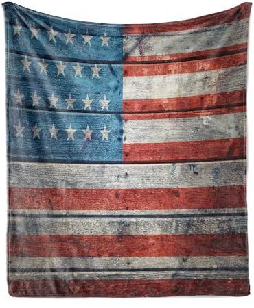 ABAKUHAUS USA Weiche Kuscheldecke Sofadecke, Nationale Juli, Gemütlicher Plüsch für den Innen- und Außenbereich, 175 x 230 cm, Blau, Rot, Weiß