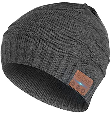 Blått öra Bluetooth-mössa hatt Bluetooth 5.0 hörlurar blåöron trådlösa vinter stickade mössor med stereohögtalare och mikrofon, gåvor till födelsedag, jul, tacksägelsedagen, H21 Grå, 49