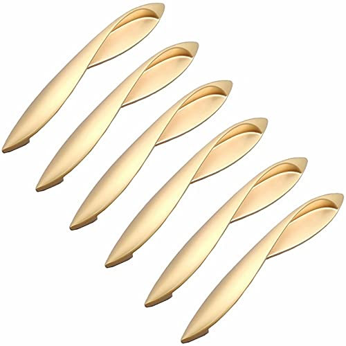 Frolahouse 6 Stück Möbelgriffe, Metall Blattform Griffe für Küchenschränke ,Schrankgriffe Gold B - Lochabstand 128mm Möbelgriffe Vintage Türgriffe Schrank Küchengriffe Mit Schrauben
