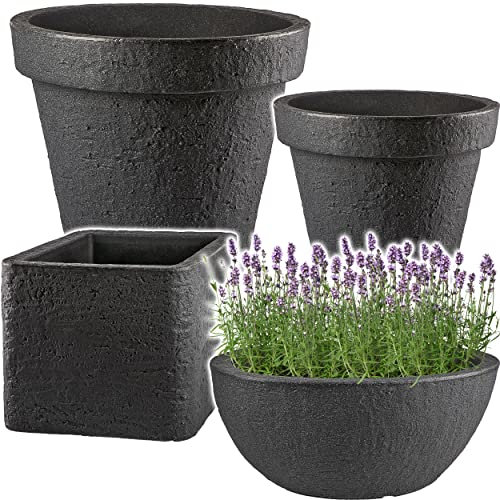 alles-meine.de GmbH Pflanzkübel Farbe, Form & Größe wählbar Beton Optik - 4 TLG. Set: große XXXL - Blumenkübel/Pflanzkübel - Ø 40-60 cm - schwarz/anthrazit - rund - GRO..